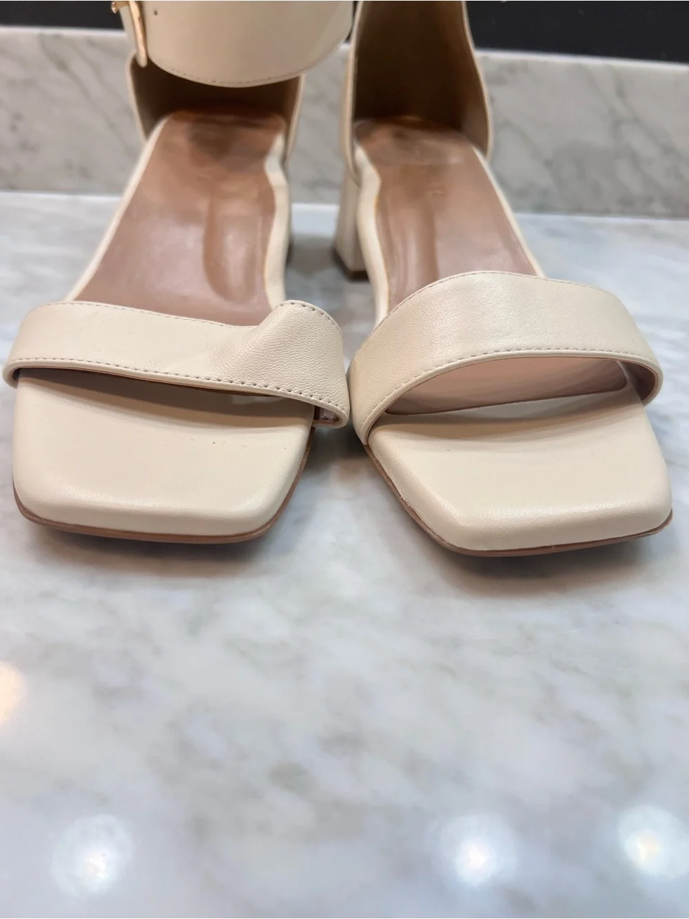 Aerosoles Eliza Women's Cream Block Heel Ankle Strap Sandals